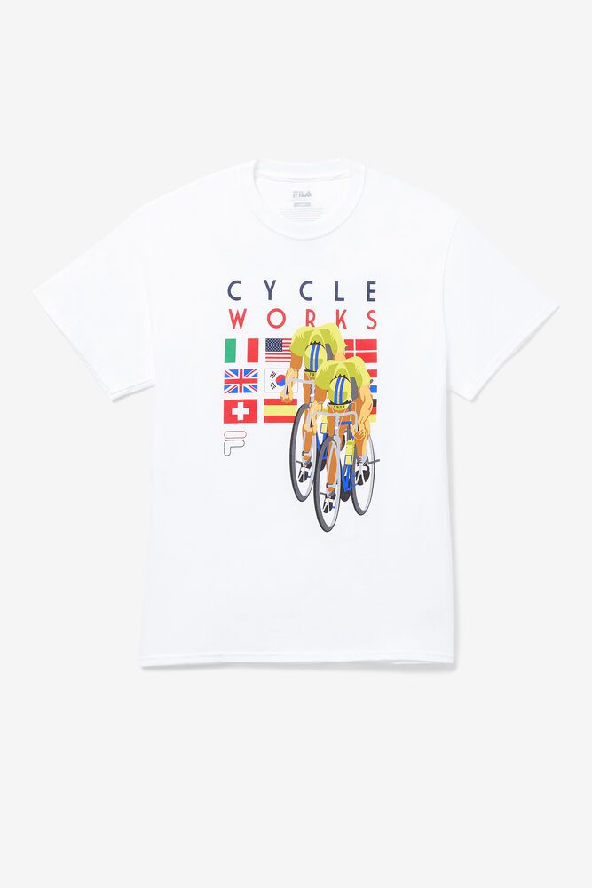 Fila T-Shirt Cycle Works Mens White - India ZNX-620758